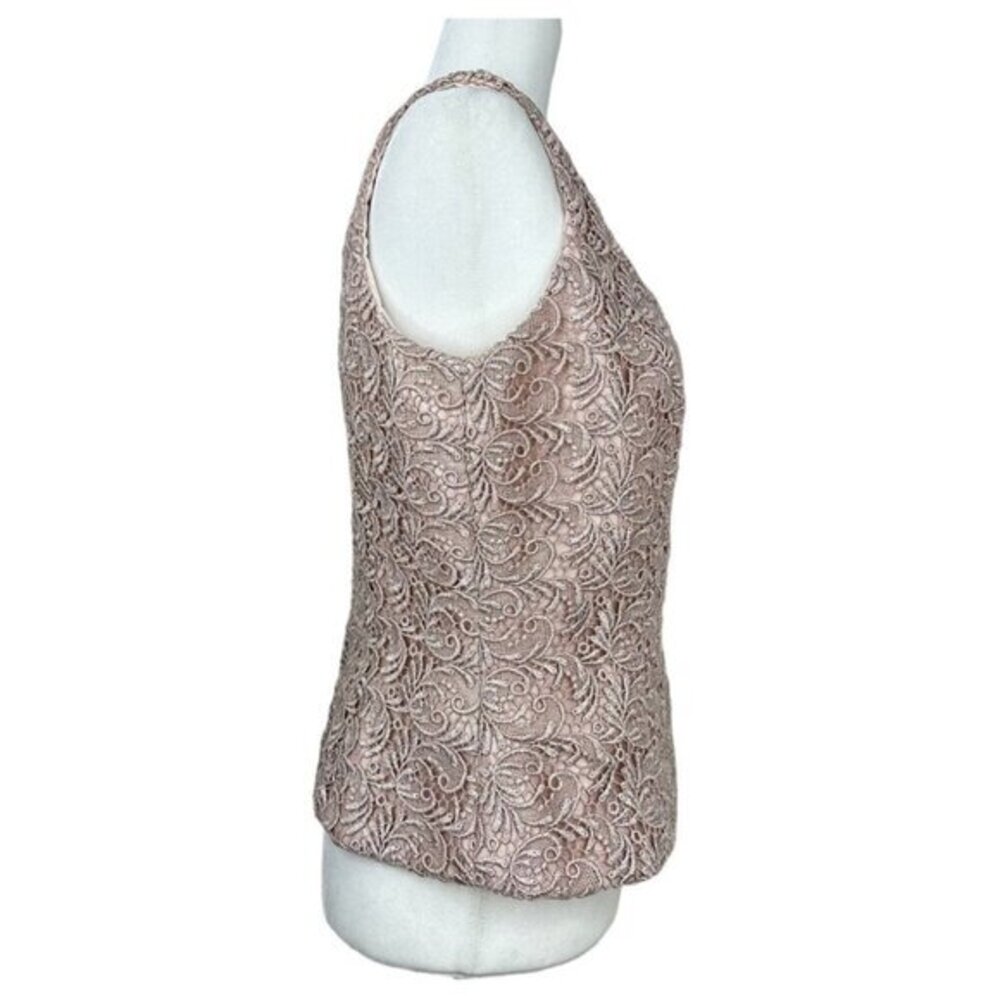 Carmen Marc Valvo Womens Lace Evening Top Square Neck‎ Mauve Pink Formal Size 10 - Picture 3 of 12